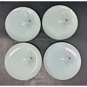 Set of 4 FRANCISCAN SILVER PINE Atomic BREAD & BUTTER PLATES Aqua Blue MCM